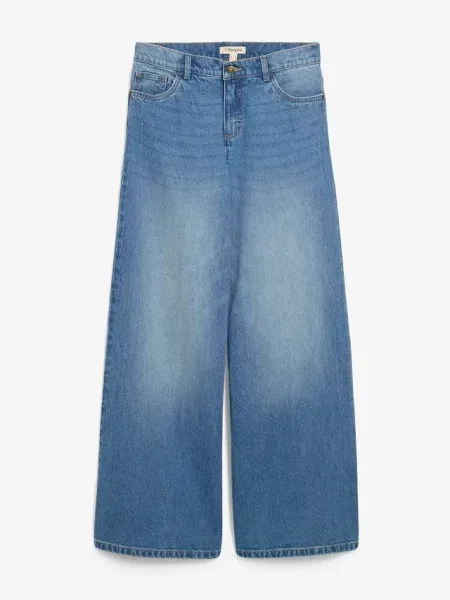 Jeansy wide leg mid waist niebieskie
