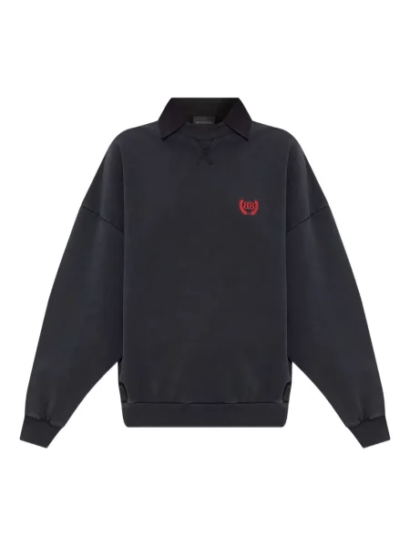 Gulerat tricou polo Balenciaga cu broderie negru