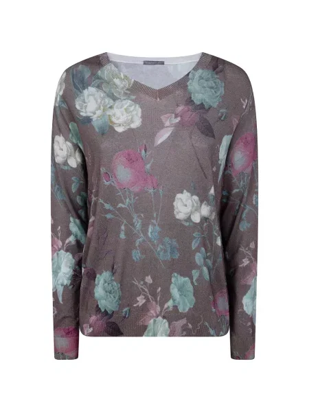 Pulover In Bed With You cu model floral cu decolteu în V maro