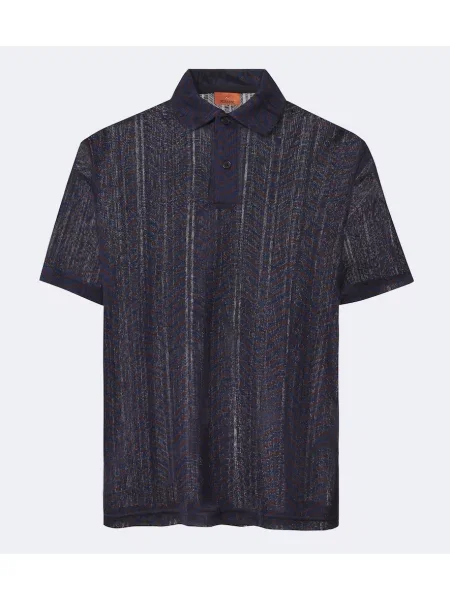 Tricou polo Missoni cu dungi tricotate albastru