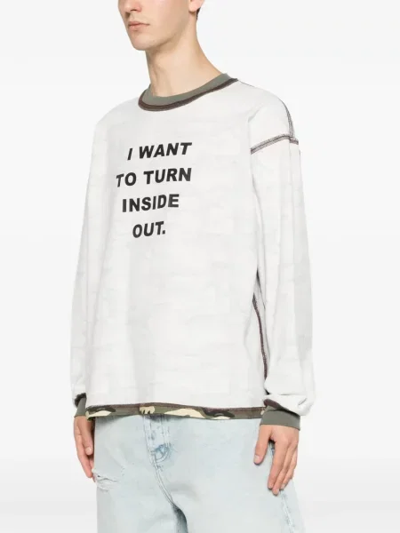 Lung tricou Dagger cu model camuflaj alb