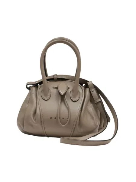 Mała torebka skórzana Marni skórzana beżowa