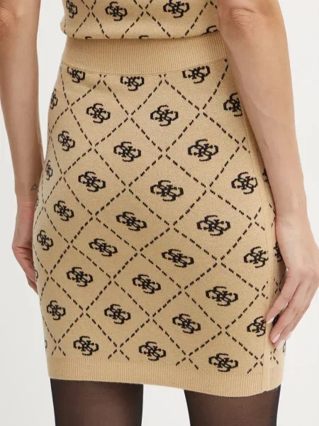 Спідниця з домішкою вовни Guess SARAH mini олівець бежевий