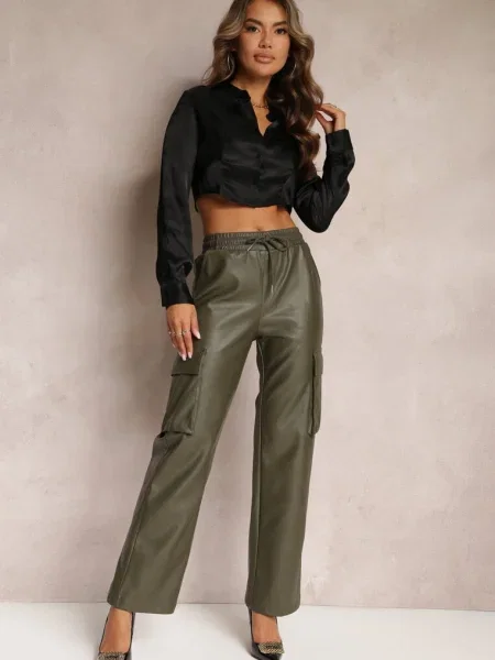 Pantaloni largi închis în stil cargo cu cu clapete Mixana verde
