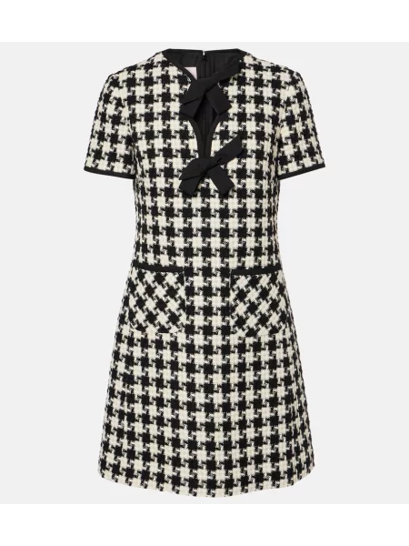 Sukienka Valentino z kokardką w pepitkę tweedowa czarna