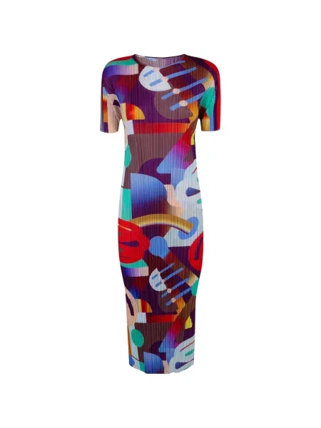 Rochie midi Pleats Please Issey Miyake cu imagine cu imprimeu abstract roșu