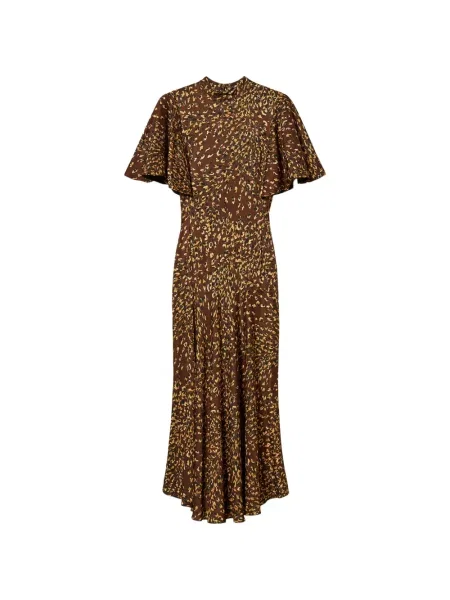 Rochie Twinset din satin cu imagine cu imprimeu animal print maro