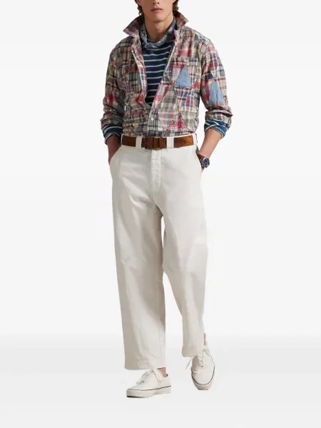 Ленена карирана риза Polo Ralph Lauren бродирана синьо