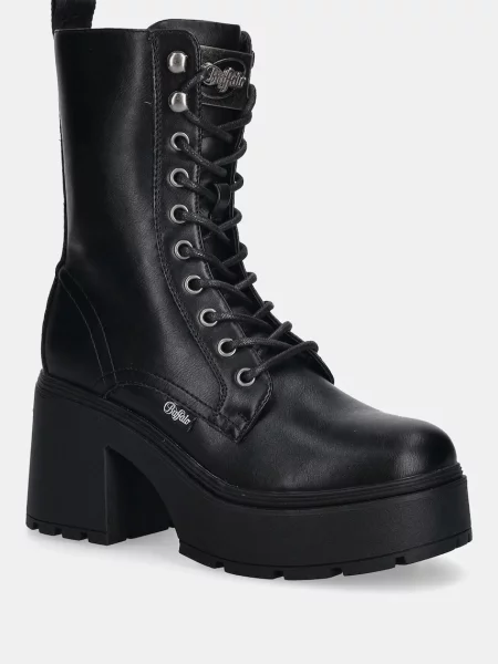 Buffalo botine Mila Lace Up Mid cu drept negru