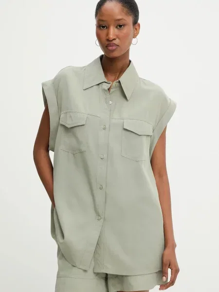 Риза и къс панталон с лен Answear.LAB зелено