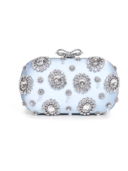 Satynowa torba Self-portrait z kokardką niebieska