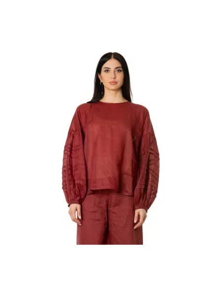 Lniana bluzka Max Mara czerwona