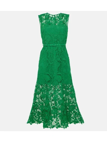 Rochie midi Self-portrait din dantelă până la genunchi de costum verde