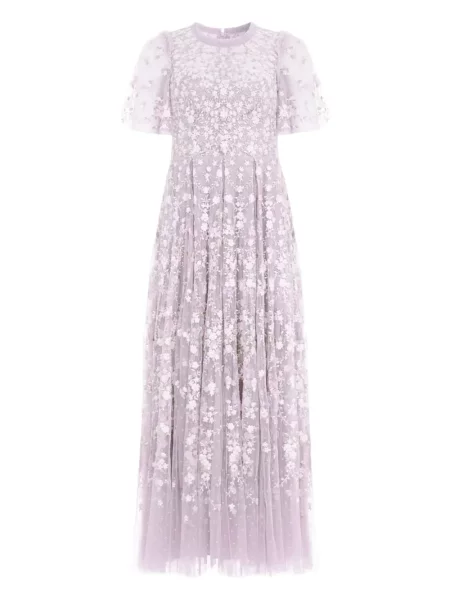 Rochie midi Needle & Thread cu model floral până la genunchi de costum violet