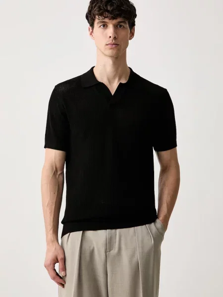 Tricou polo Karl Lagerfeld ajurat negru