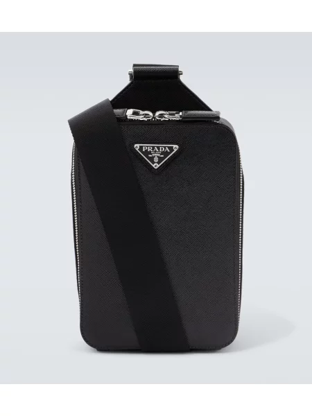 Usnjena torba Prada črna