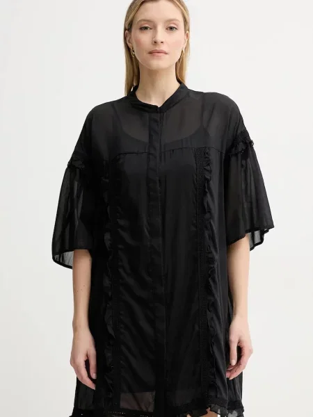 ISABELLE BLANCHE sukienka z domieszką jedwabiu mini oversize czarny