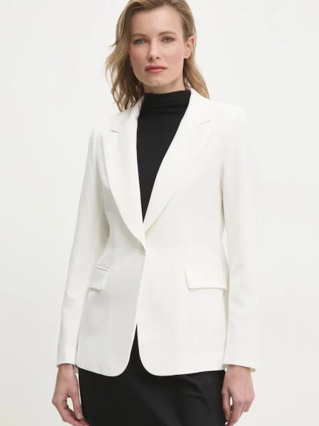 Сако Answear Lab с едно копче с изчистен дизайн бяло