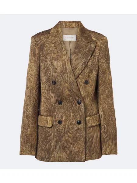Geacă Dries Van Noten din jacard cu două rânduri de nasturi