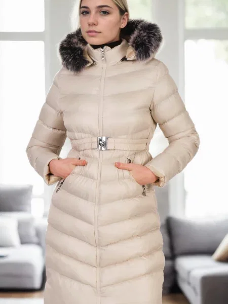 Futro Dewberry z kapturem beżowe