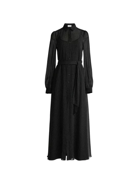 Rochie midi St. John de mătase cu buline până la genunchi negru