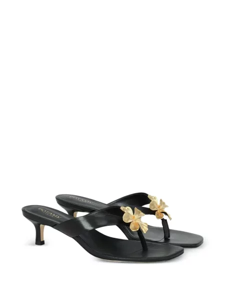 Șlapi Potamy din piele cu model floral negru