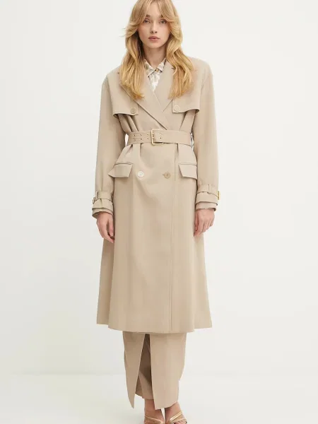 Marciano Guess trencz z domieszką wełny NINA przejściowy dwurzędowy beżowy