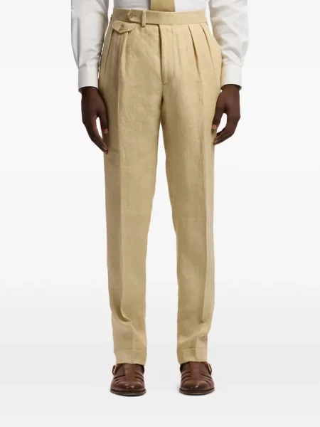 Lněné kalhoty Ralph Lauren Purple Label bez podpatku fialové