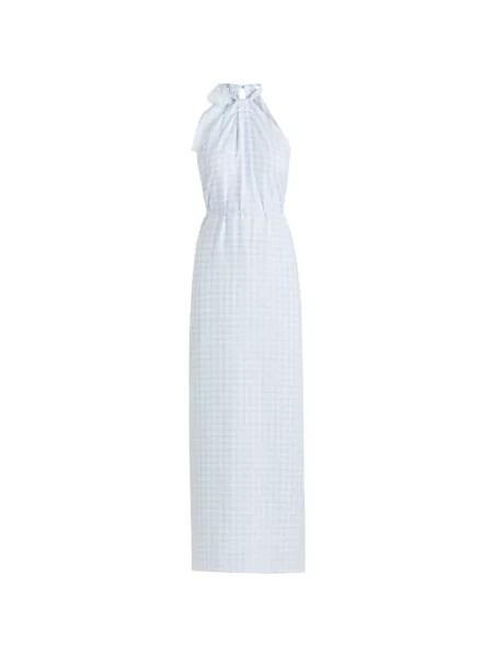 Rochie maxi Scanlan Theodore în carouri cu gât halter albastru