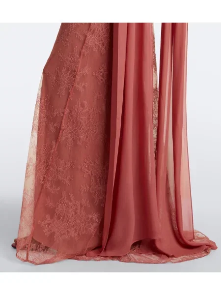 Rochie maxi De La Vali cu volane din dantelă roz