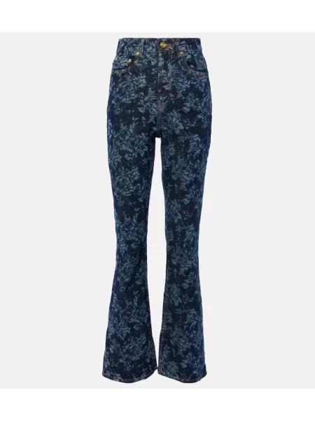 Blugi evazați Ganni cu talie înaltă cu imagine albastru