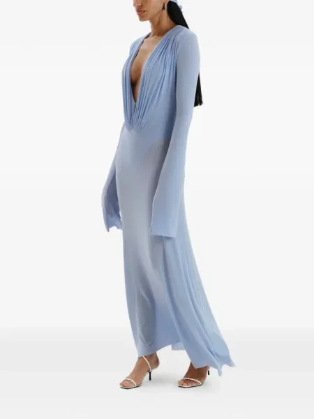 Rochie maxi Manuri drapată lungă de costum albastru