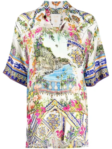 Cămașă Camilla de mătase cu imagine alb