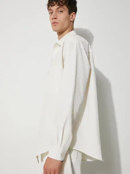 Риза MKI MIYUKI ZOKU Seersucker Dress Shirt мъжка със стандартна кройка с класическа яка SEERSUCKER.DRESS.SHIRT бежово