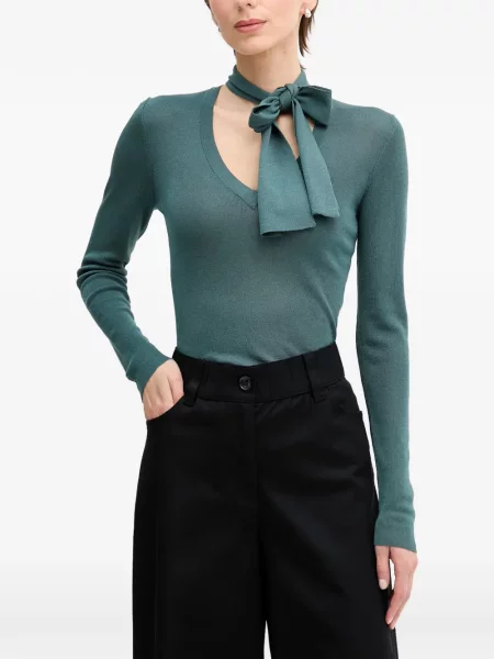 Pulover Sisley cu funde cu decolteu în V verde