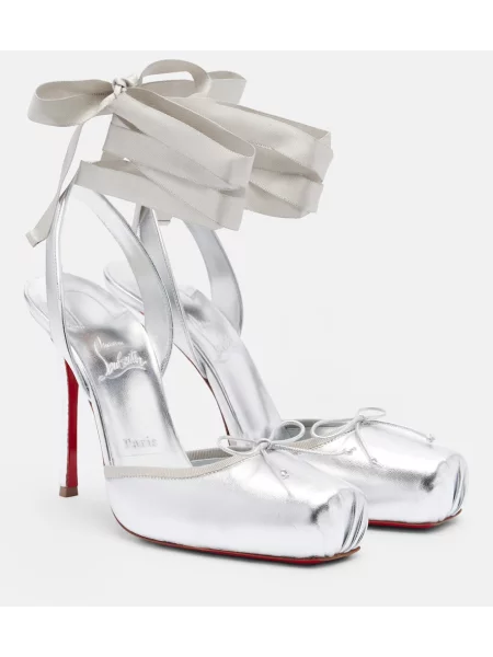 Кожени полуотворени обувки Christian Louboutin с отворена пета сребристо