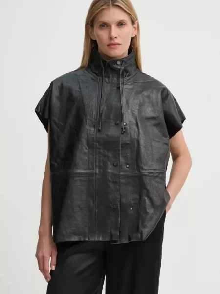 Кожен елек Day Birger et Mikkelsen Mortimer Polished Leather дамски преходен модел черно