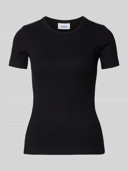 T-shirt z prążkowanym okrągłym dekoltem model ‘FRANKIE’ Jjxx czarna