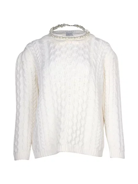 Pulover Simone Rocha cu perle tricotate alb