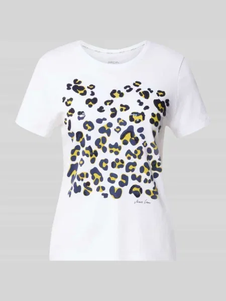 T-shirt z cekinowym obszyciem Marc Cain biała