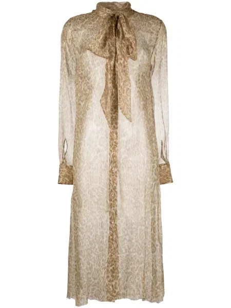 Rochie midi Ermanno Scervino de mătase transparente până la genunchi maro