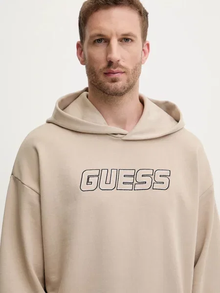 Guess bluza MENTORE z kapturem z aplikacją beżowy