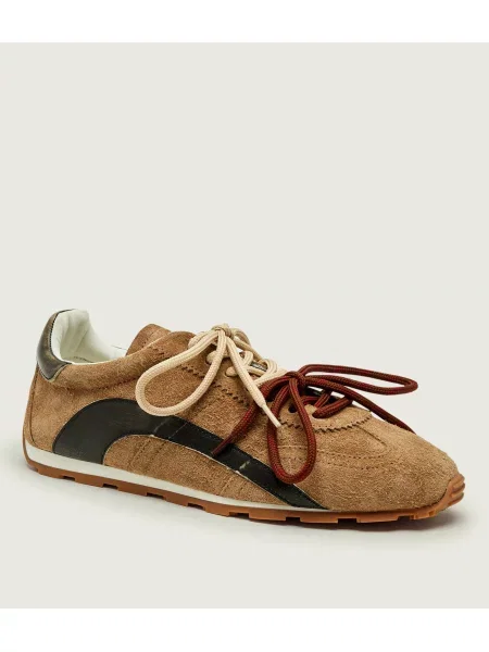 Sneakers | piele întoarsă bej