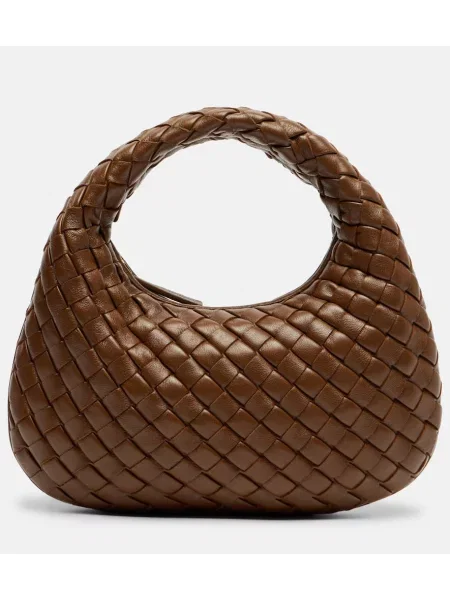 Usnjena mini usnjena torbica Bottega Veneta Handle rjava