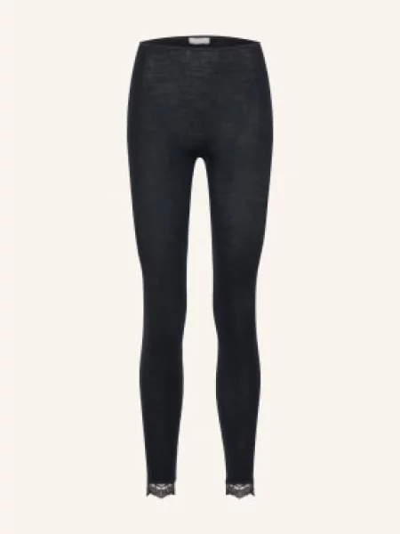 Hanro Pohodlné Domácí Legíny Woolen Lace S Hedvábím černá