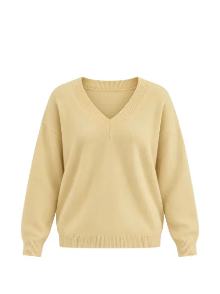 Sweter Alpha Studio z dekoltem w serek żółty