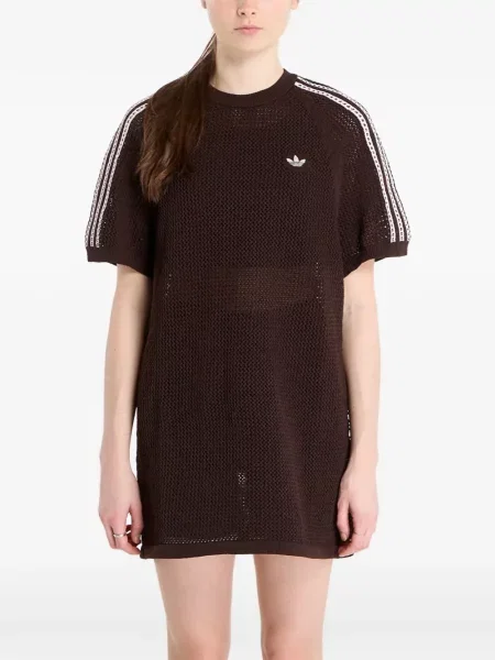 Csíkos kötött galléros póló Adidas fekete