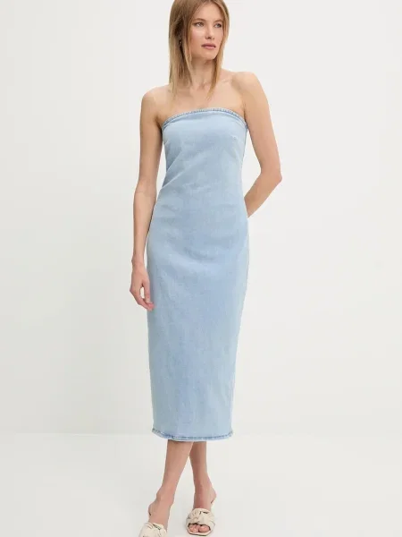 Answear Lab sukienka jeansowa midi prosta niebieski