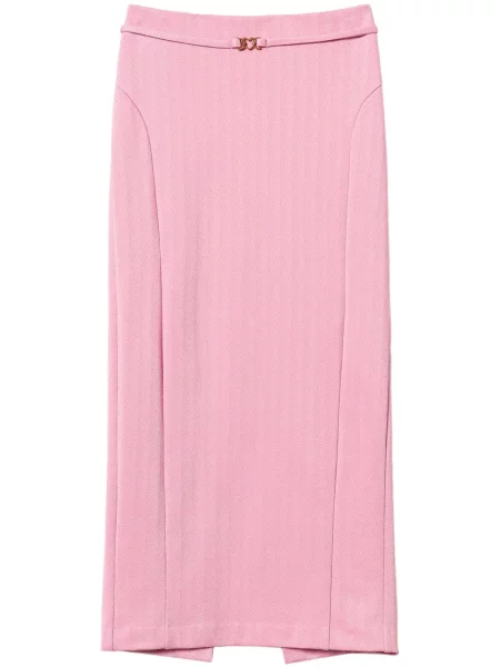 Fustă midi Twinset din jacard cu model herringbone până la genunchi roz