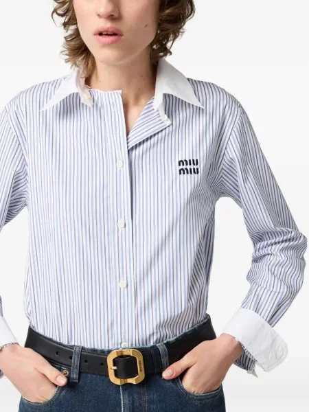 Cămașă Miu Miu cu broderie cu dungi albastru